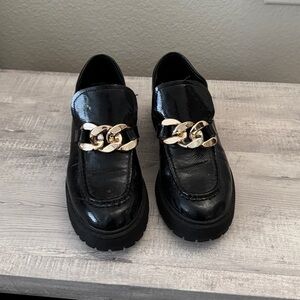 Steve Madden Black Leather Chunky Lug Sole Mules